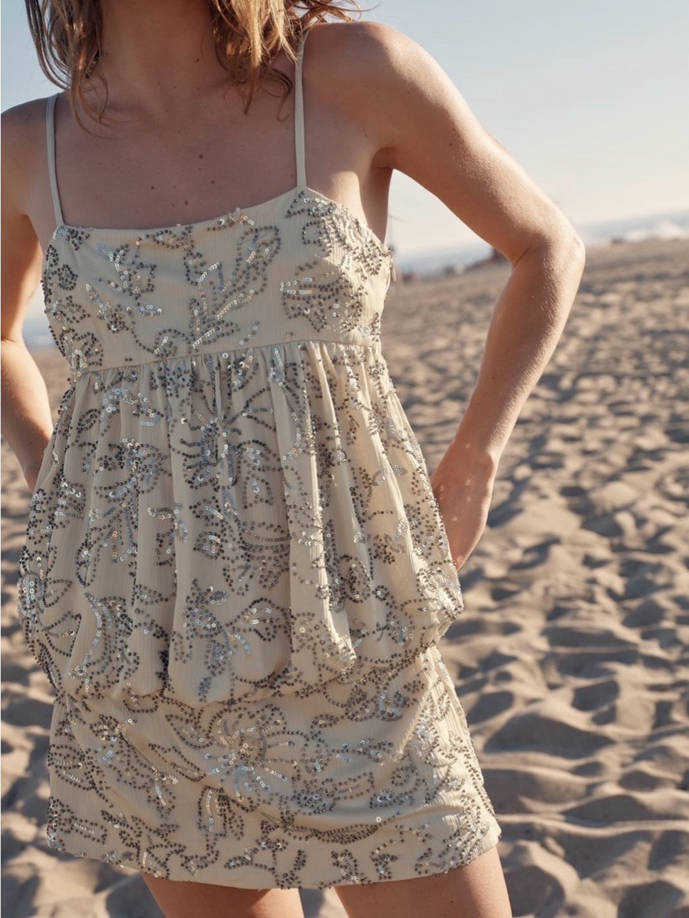 Zara Silver Beaded Mini Dress. Size XL. Brand new!